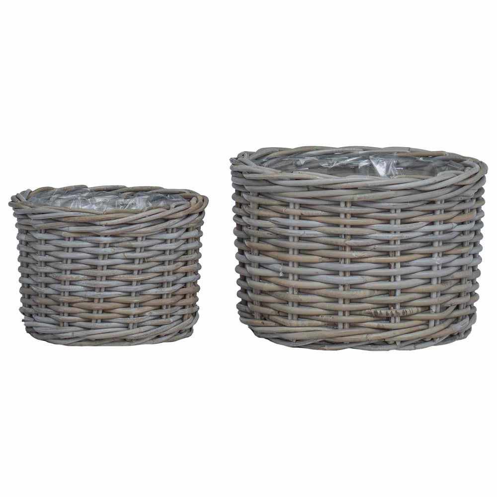 Graue Kubu Rattan Blumentopf Körbe, 2er-Set