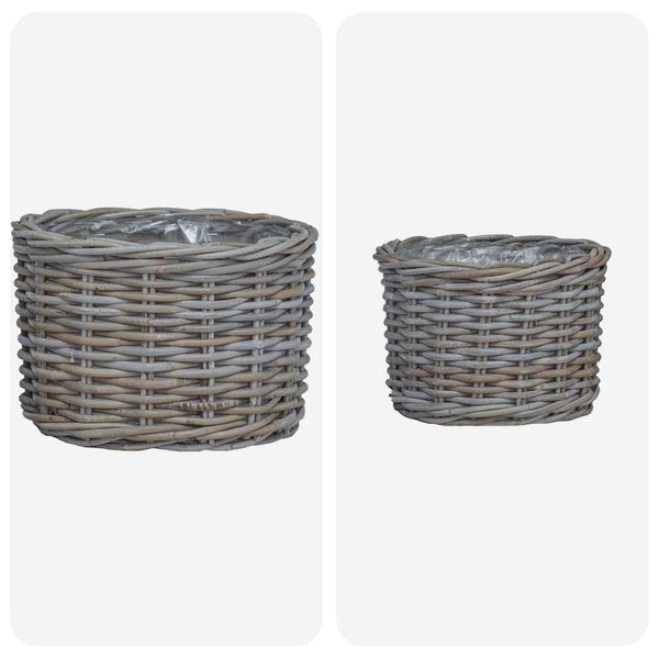 Graue Kubu Rattan Blumentopf Körbe, 2er-Set