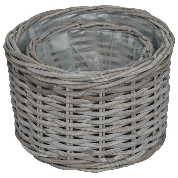 Graue Kubu Rattan Blumentopf Körbe, 2er-Set