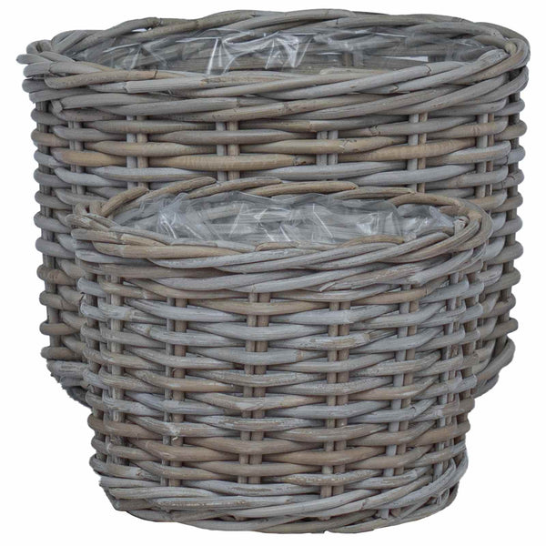 Graue Kubu Rattan Blumentopf Körbe, 2er-Set