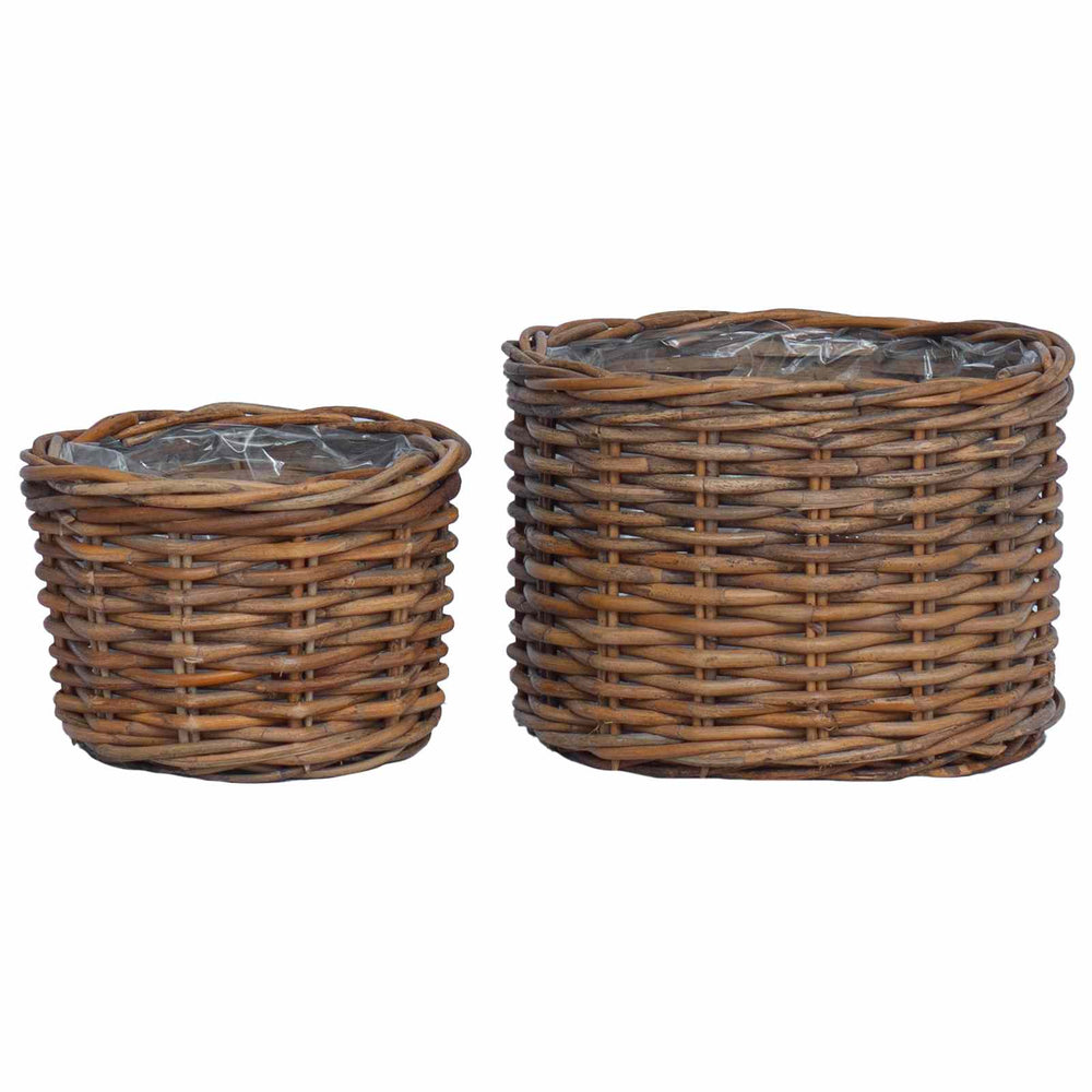 Kubu Rattan Blumentopf Korb Braun 2er Set
