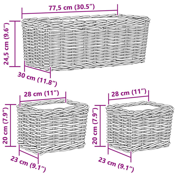 Kubu Rattan Blumentopfkörbe 3er-Set