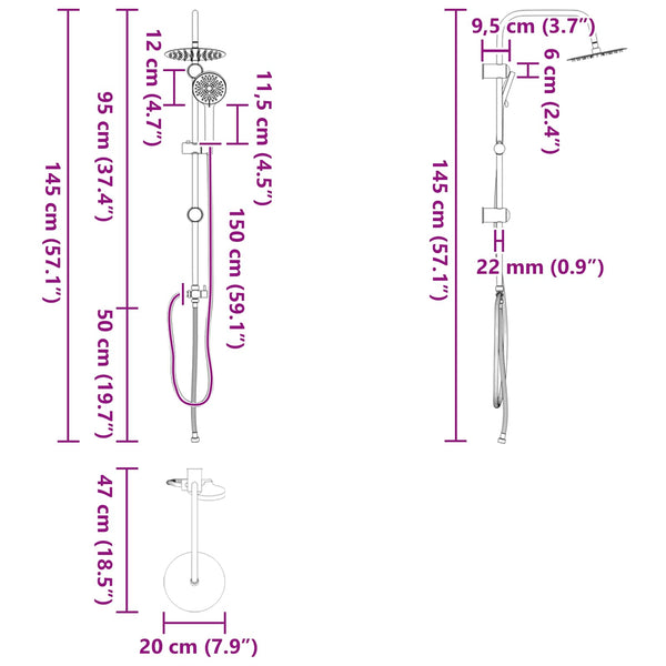 Duschsystem Edelstahl Silber