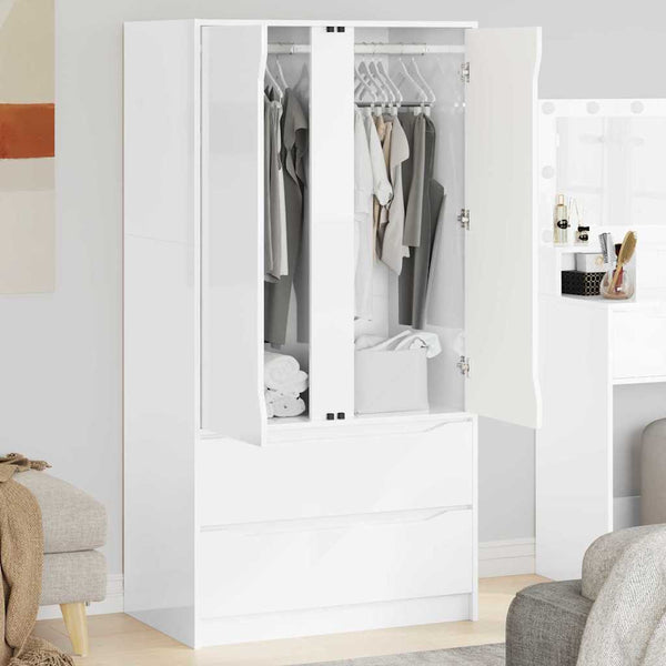 Hochglanz Kleiderschrank Weiß, 156 cm