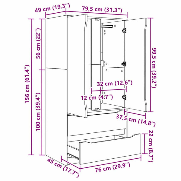 Kleiderschrank Braun Eichen-Optik 79,5x49x156cm