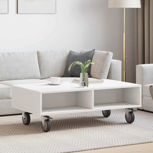 vidaXL Table d'appoint avec roulettes Blanc 90 x 50 x 30 cm Bois d'ingénierie