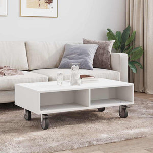 vidaXL Table d'appoint avec roulettes Blanc 90 x 50 x 30 cm Bois d'ingénierie