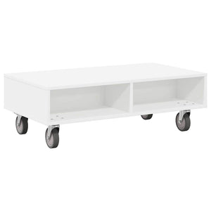 vidaXL Table d'appoint avec roulettes Blanc 90 x 50 x 30 cm Bois d'ingénierie