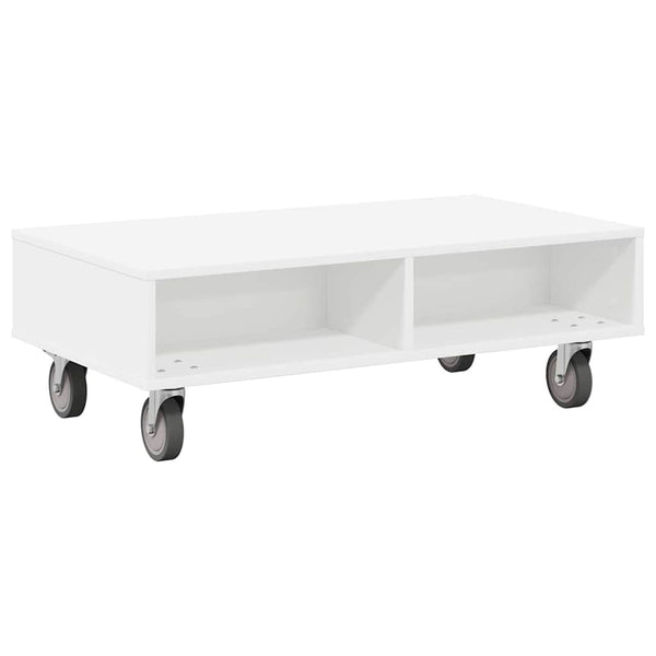 vidaXL Table d'appoint avec roulettes Blanc 90 x 50 x 30 cm Bois d'ingénierie