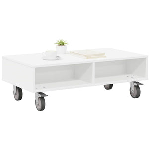 vidaXL Table d'appoint avec roulettes Blanc 90 x 50 x 30 cm Bois d'ingénierie