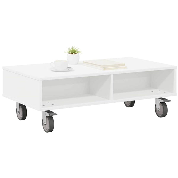 vidaXL Table d'appoint avec roulettes Blanc 90 x 50 x 30 cm Bois d'ingénierie