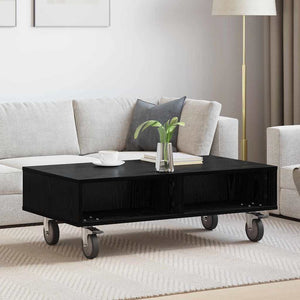 vidaXL Table d'appoint à roulettes Noir Aspect Chêne 90 x 50 x 30 cm