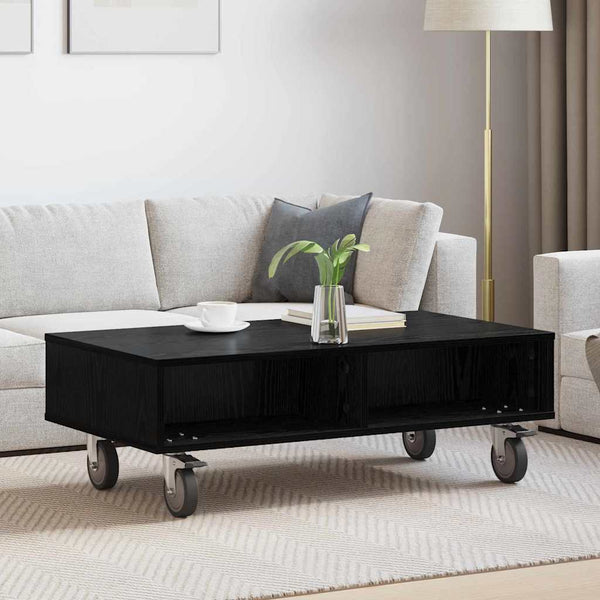 vidaXL Table d'appoint à roulettes Noir Aspect Chêne 90 x 50 x 30 cm