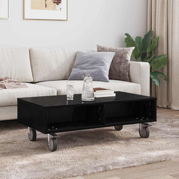 vidaXL Table d'appoint à roulettes Noir Aspect Chêne 90 x 50 x 30 cm