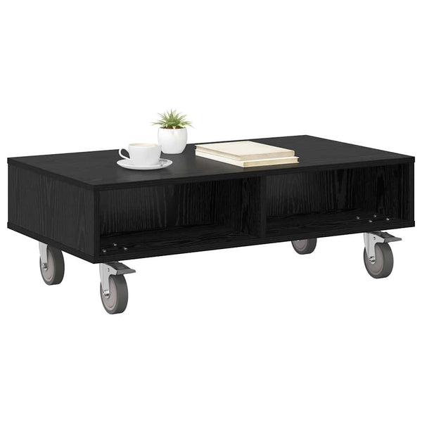vidaXL Table d'appoint à roulettes Noir Aspect Chêne 90 x 50 x 30 cm