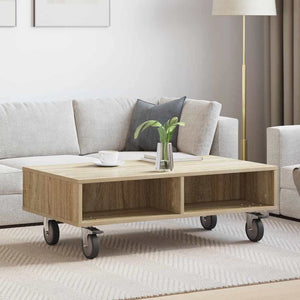 vidaXL Table d'appoint avec roulettes Chêne Sonoma 90 x 50 x 30 cm