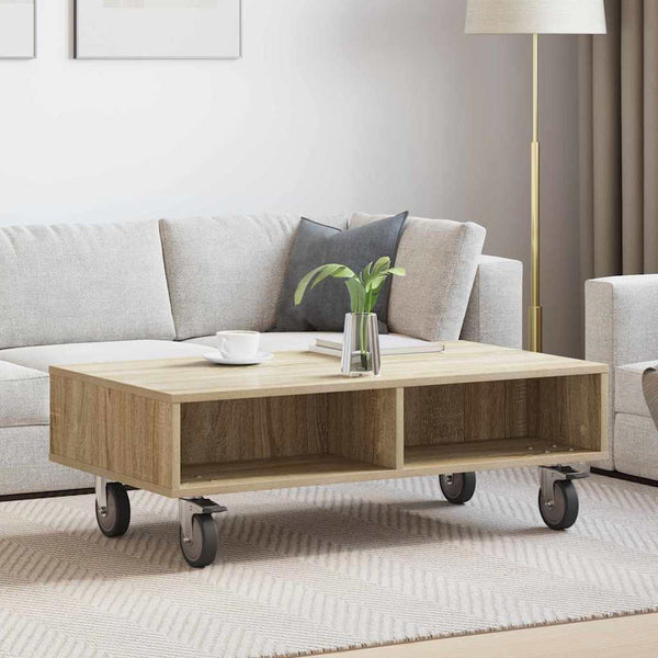 vidaXL Table d'appoint avec roulettes Chêne Sonoma 90 x 50 x 30 cm