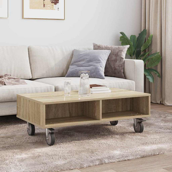 vidaXL Table d'appoint avec roulettes Chêne Sonoma 90 x 50 x 30 cm