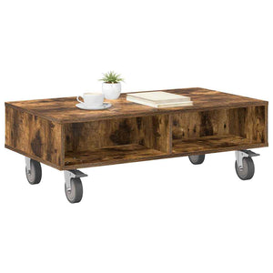 vidaXL Table d'appoint à roulettes Chêne fumé 90 x 50 x 30 cm
