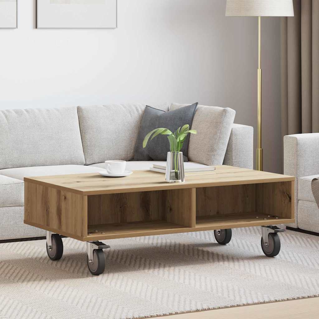 vidaXL Table d'appoint à roulettes chêne artisan 90 x 50 x 30 cm