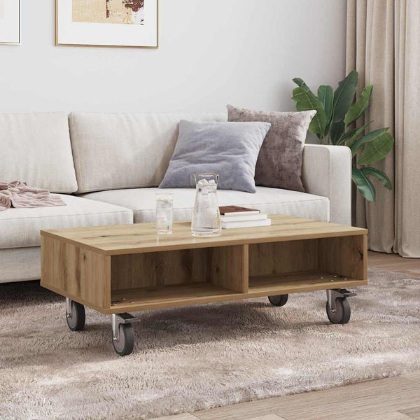vidaXL Table d'appoint à roulettes chêne artisan 90 x 50 x 30 cm