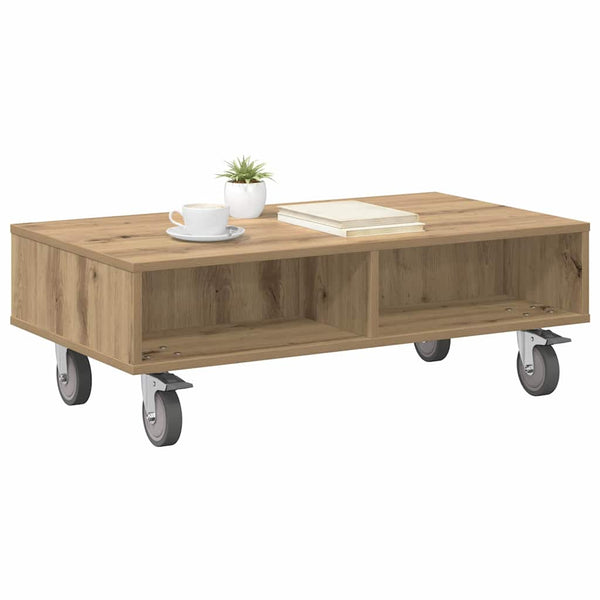 vidaXL Table d'appoint à roulettes chêne artisan 90 x 50 x 30 cm