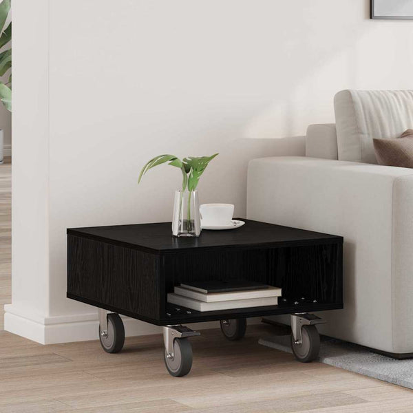 vidaXL Table d'appoint à roulettes Noir aspect chêne 50,5 x 50 x 30 cm