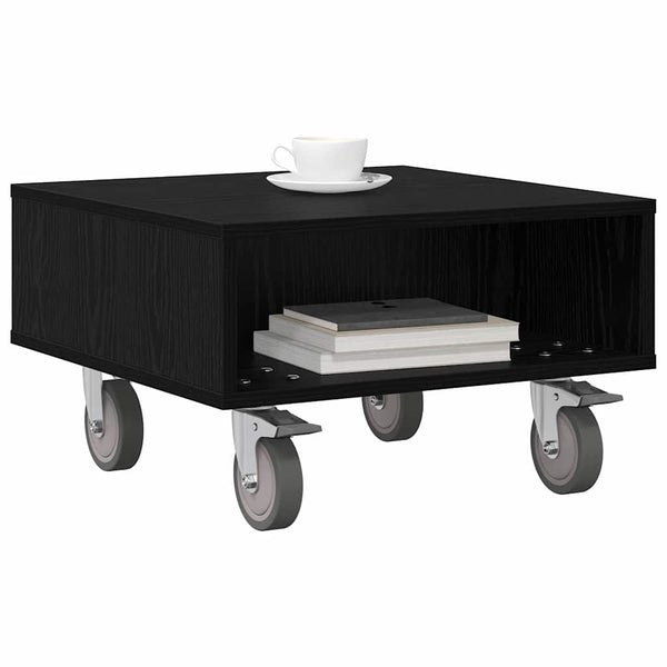 vidaXL Table d'appoint à roulettes Noir aspect chêne 50,5 x 50 x 30 cm