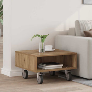 vidaXL Table d'appoint avec roulettes Chêne artisan 50,5 x 50 x 30 cm