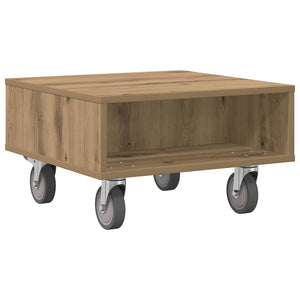 vidaXL Table d'appoint avec roulettes Chêne artisan 50,5 x 50 x 30 cm