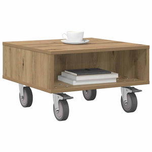 vidaXL Table d'appoint avec roulettes Chêne artisan 50,5 x 50 x 30 cm