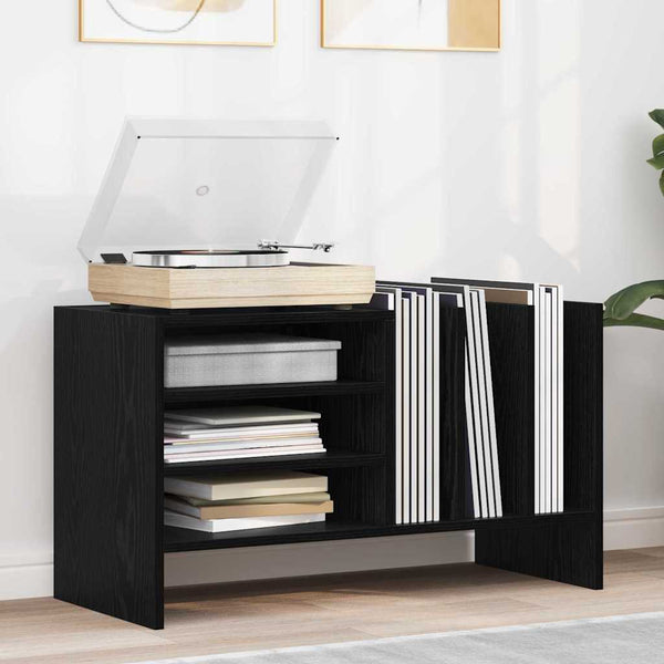 vidaXL Meuble à disques vinyles noir aspect chêne 78,5 x 35 x 45 cm