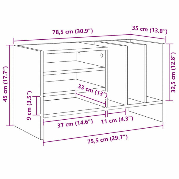 vidaXL Meuble à disques vinyles noir aspect chêne 78,5 x 35 x 45 cm