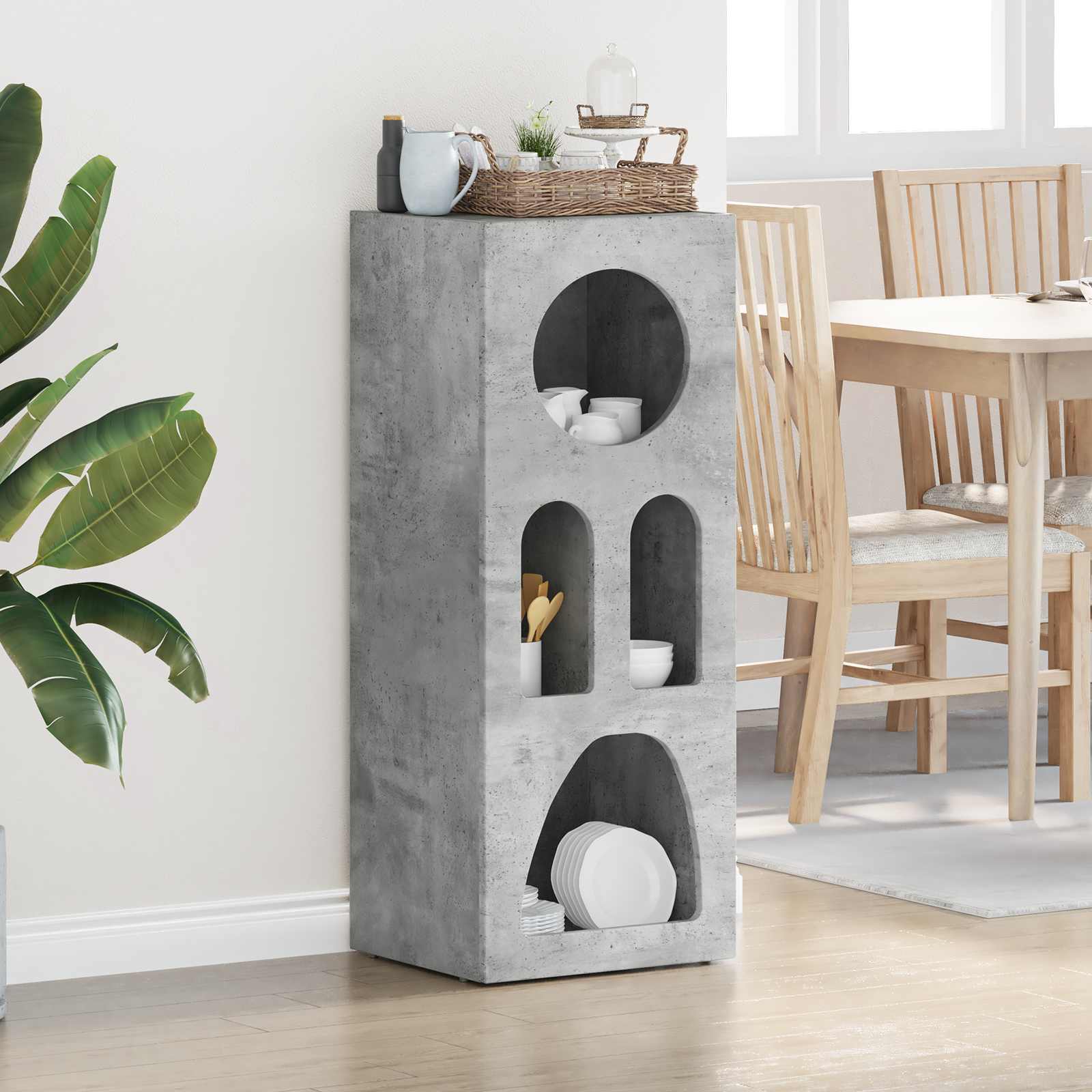 vidaXL Bahut gris béton 40 x 35 x 100,5 cm, bois d'ingénierie