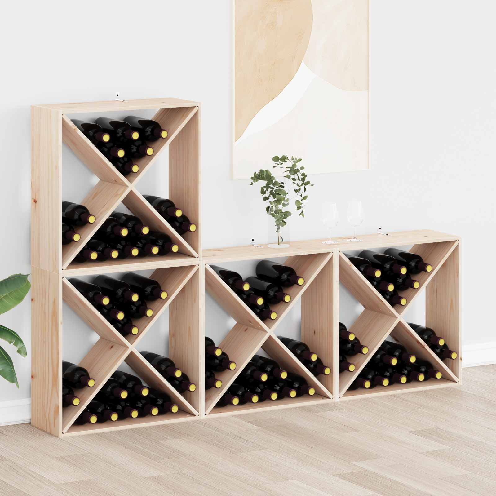 Weinregal aus Kiefernholz, 4er Set