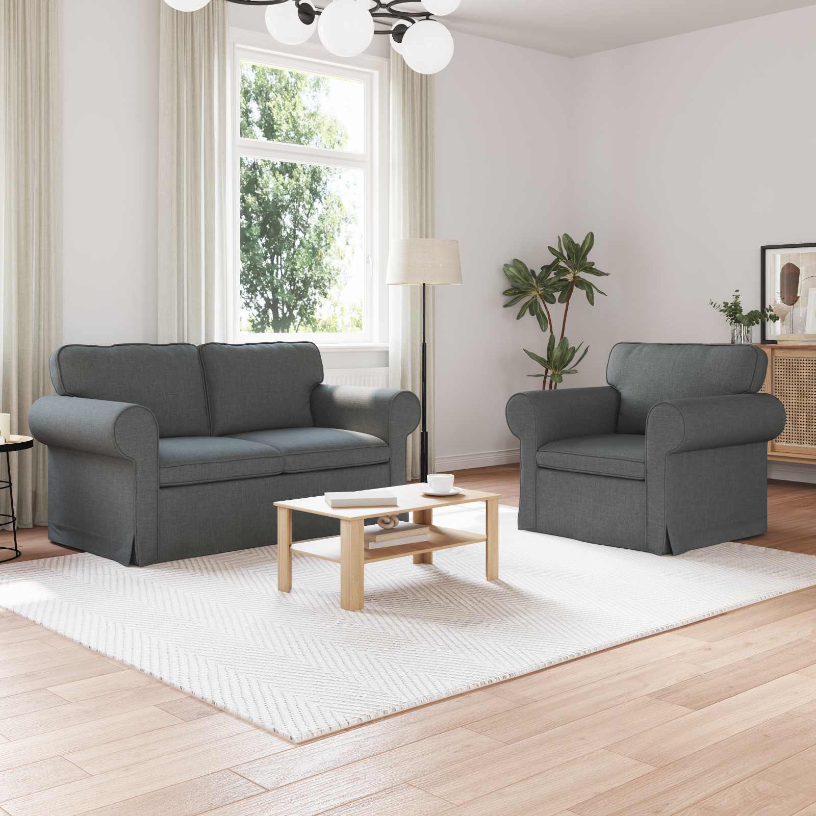 Dunkelgraues Sofa-Set, 2-teilig