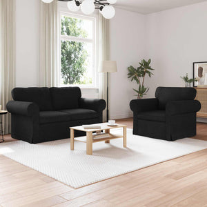 Schwarzes 2-teiliges Stoffsofa-Set