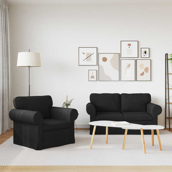 Schwarzes 2-teiliges Stoffsofa-Set
