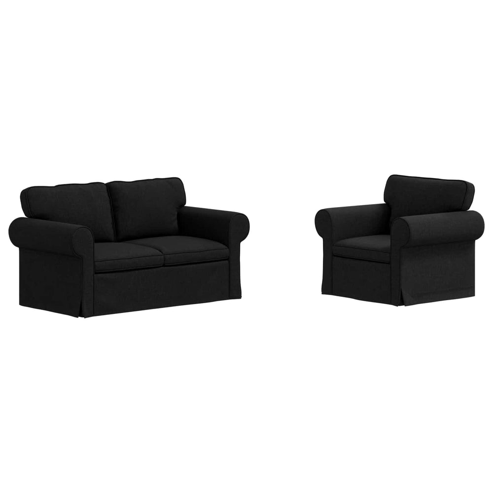 Schwarzes 2-teiliges Stoffsofa-Set
