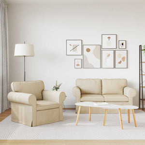 2-teiliges Sofa-Set Creme Stoff