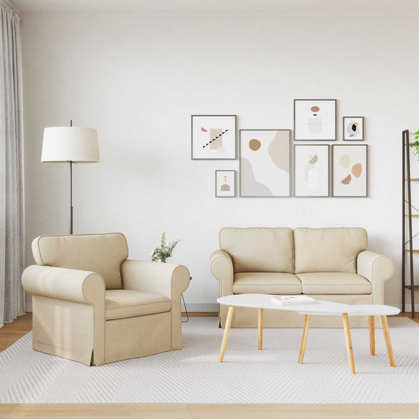 2-teiliges Sofa-Set Creme Stoff