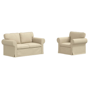 2-teiliges Sofa-Set Creme Stoff