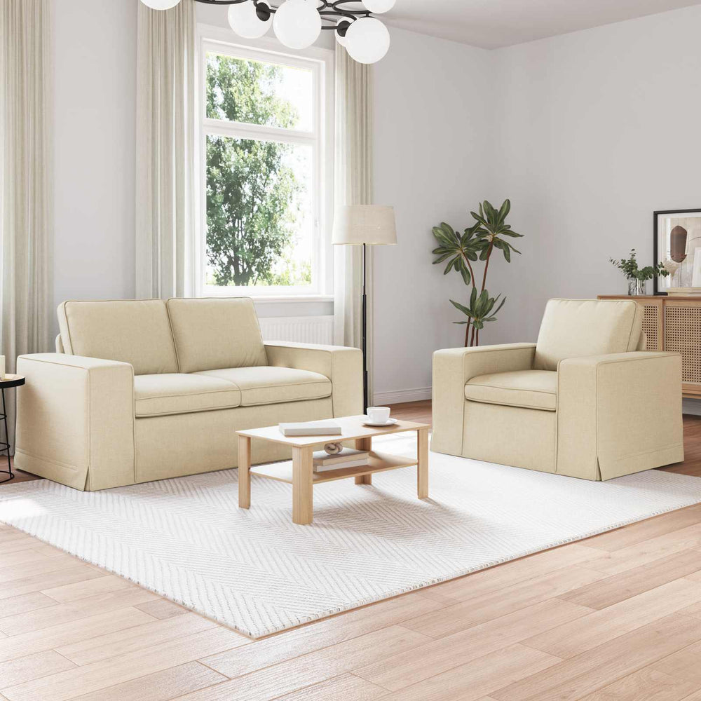 2-teiliges Sofa-Set Creme Stoff