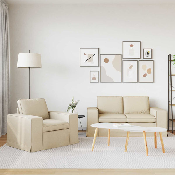 2-teiliges Sofa-Set Creme Stoff