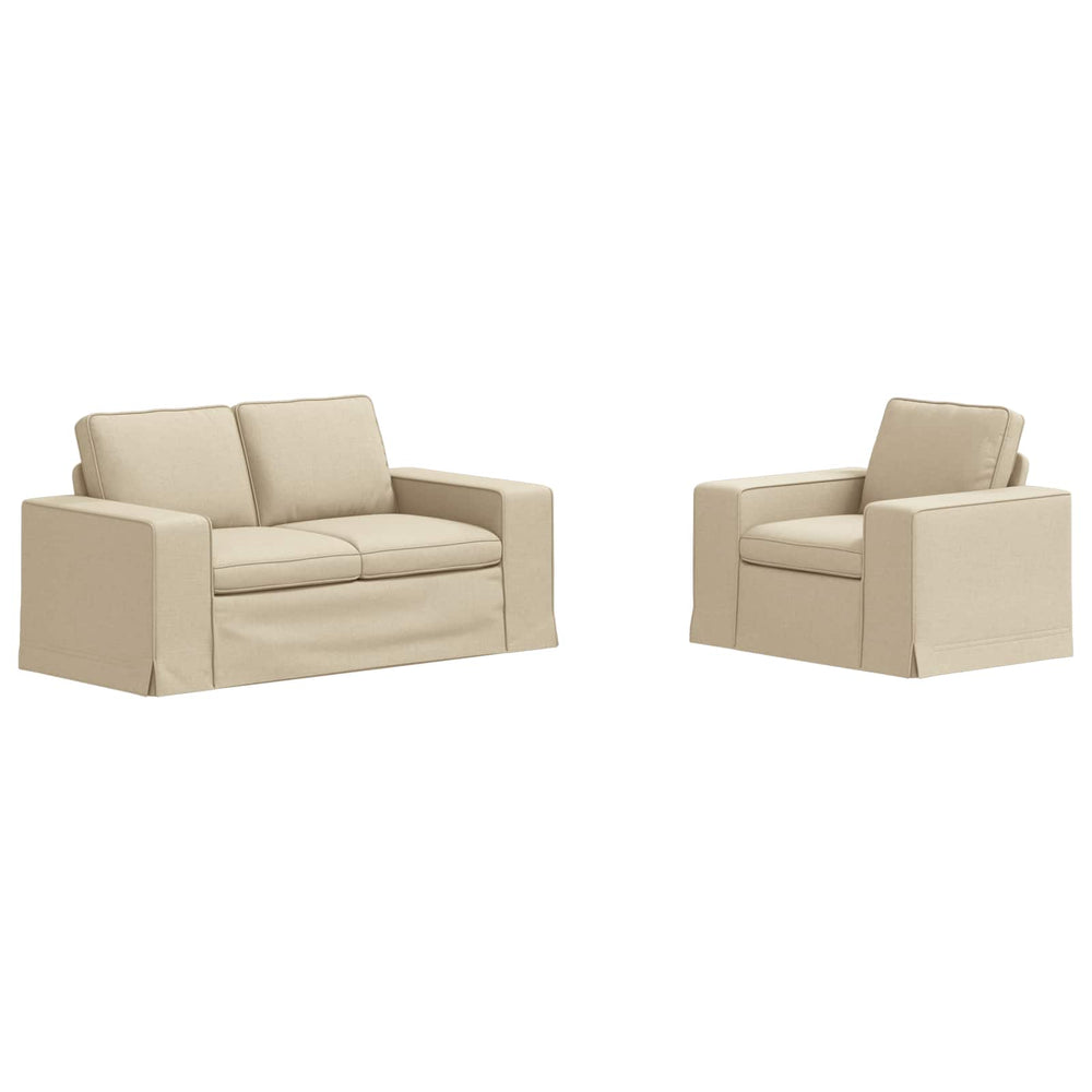 2-teiliges Sofa-Set Creme Stoff