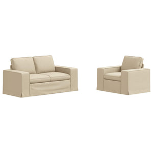 2-teiliges Sofa-Set Creme Stoff