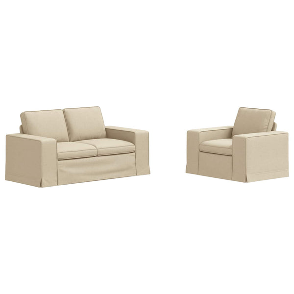 2-teiliges Sofa-Set Creme Stoff