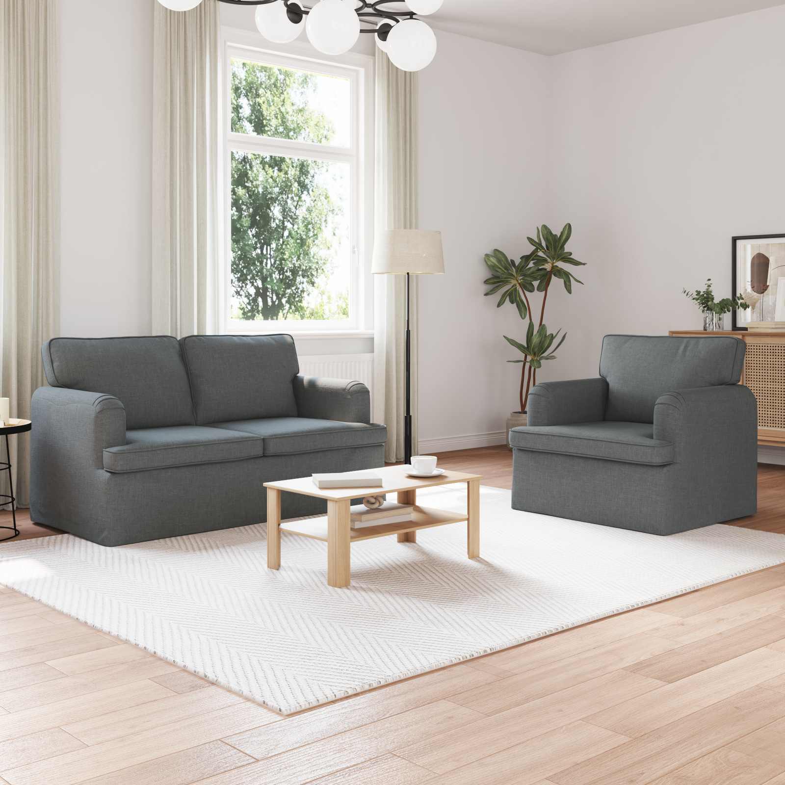 Dunkelgraues 2-teiliges Sofa-Set