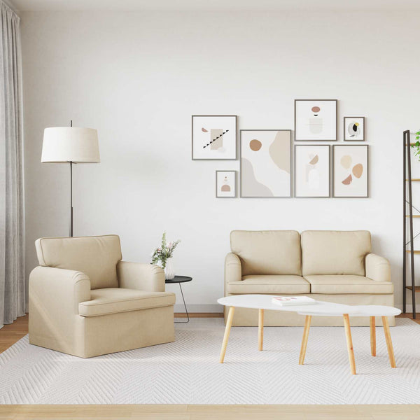 2-teiliges Sofa-Set Creme Stoff