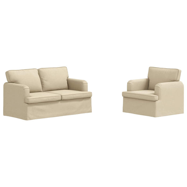 2-teiliges Sofa-Set Creme Stoff